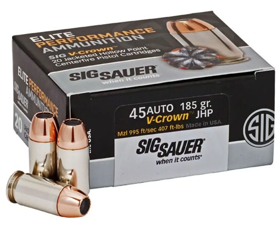 SIG 45AP 185GR V-CROWN 20RD 10BX/CS