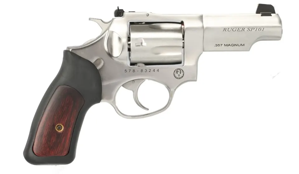 SP101 357MAG 3" STAINLESS ADJ — 15705 | HALF LUG BARREL