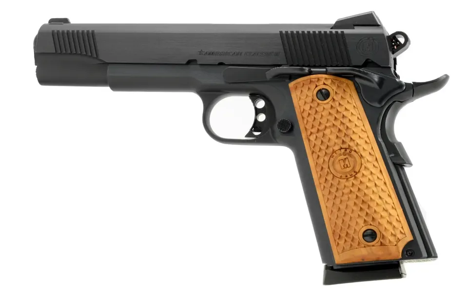 GOV II 1911 9MM BLUE 8+1 — NOVAK REAR SGT/CHECK WOOD GRIP